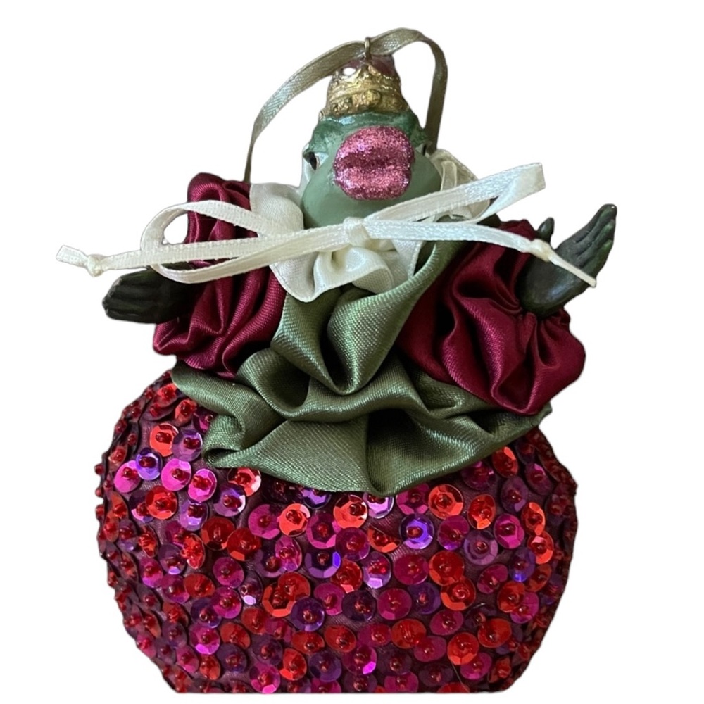 Vintage Queen Frog Red Sequined Christmas Tree Ornament